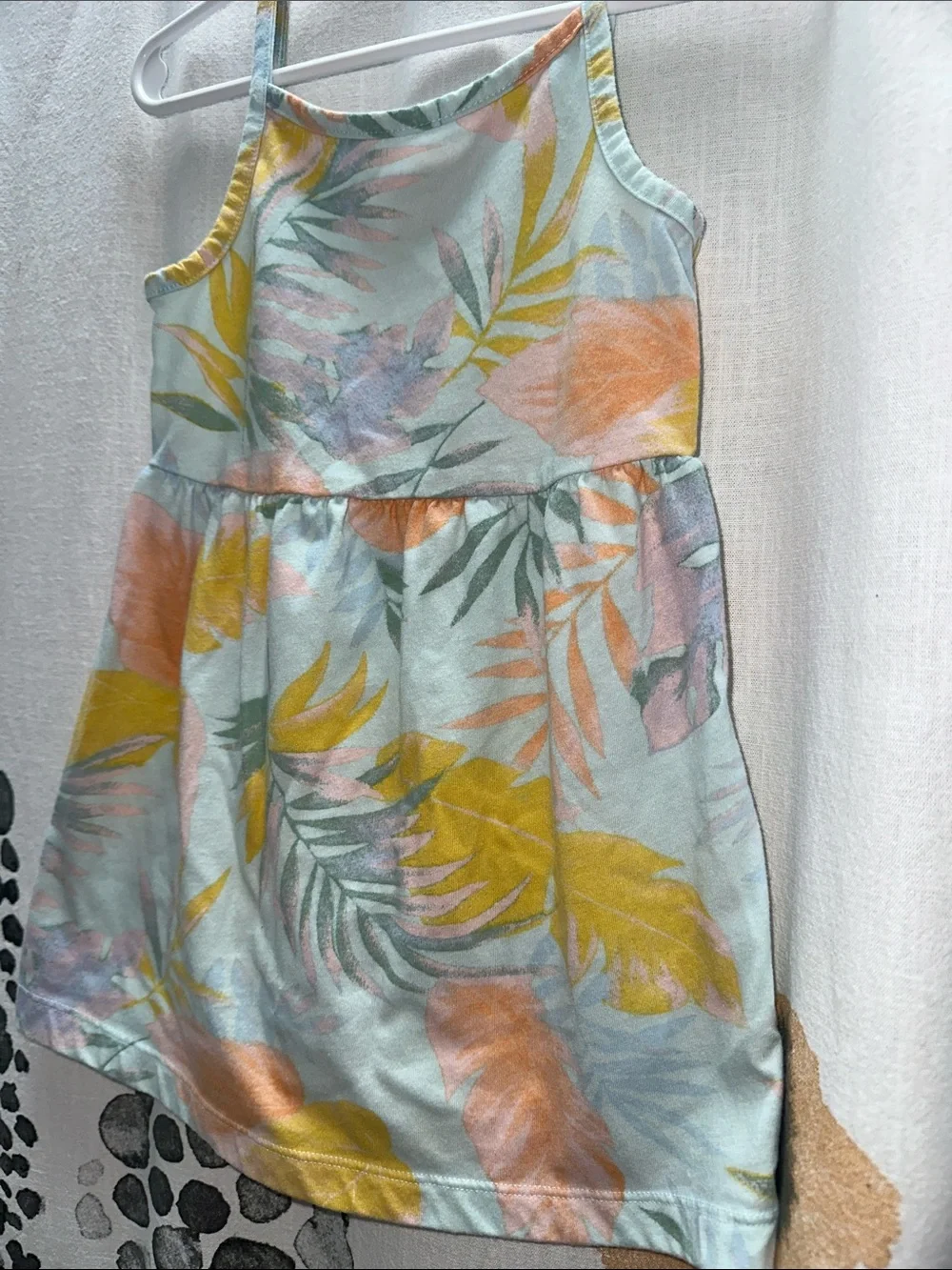 Carter's Mint Tropical Leaf Sundress with Yellow & Peach Accents